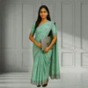 Elegant Dusty Aqua Grey Cotton Saree with Grey Border