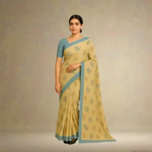 SS0CE0-2 Elegant Beige-Gold Cotton Saree with Grey Border