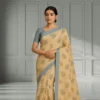 Elegant Beige-Gold Cotton Saree with Grey Border