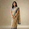 Elegant Warm Beige Cotton Saree with Grey Border