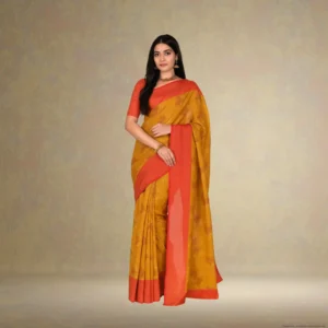 SS0CE0-8 Elegant Mustard Brown Cotton Saree with Orange Border
