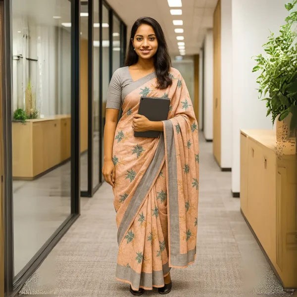 Elegant Muted Rose Pink Cotton Saree with Grey Border