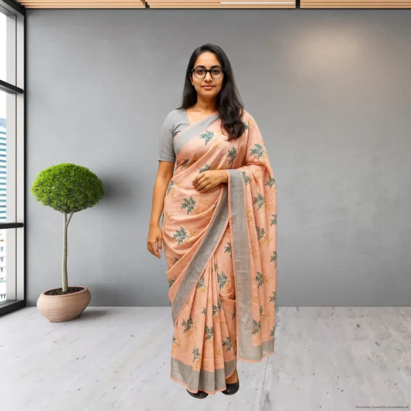 Elegant Muted Rose Pink Cotton Saree with Grey Border