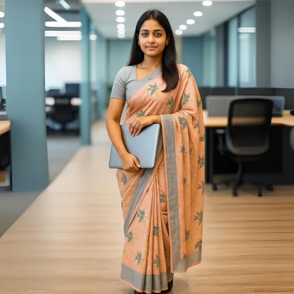 Elegant Muted Rose Pink Cotton Saree with Grey Border