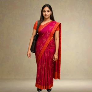 SSE0CE0-7 (1) Elegant Pink Cotton Saree with Orange Border