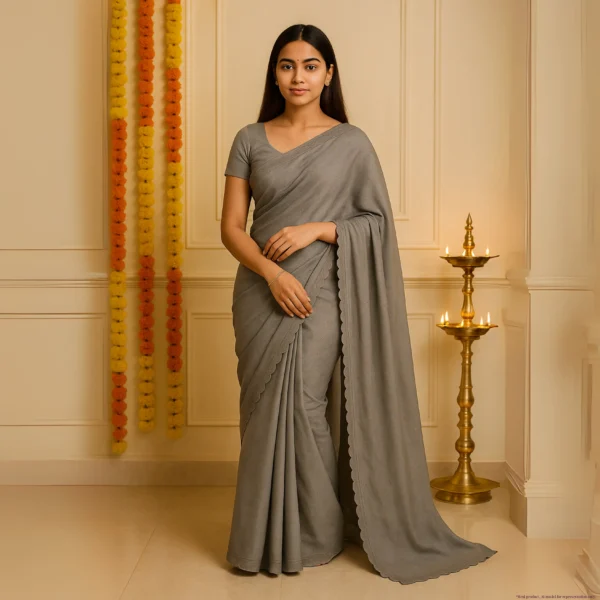 Elegant Dark Grey Georgette Saree with Small Motifs