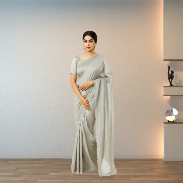 Elegant Grey Georgette Saree with Small Motifs