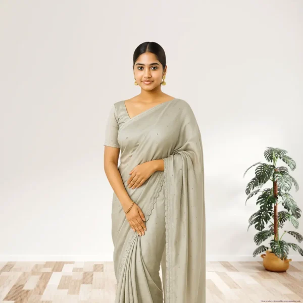 Elegant Grey Georgette Saree with Small Motifs