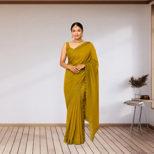 Elegant Golden Mustard Georgette Saree with Small Motifs