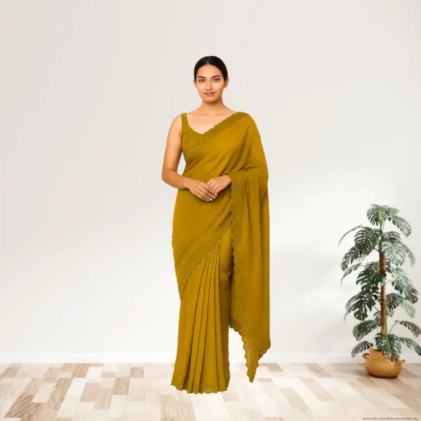 Elegant Golden Mustard Georgette Saree with Small Motifs