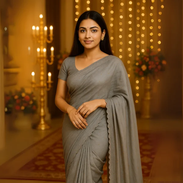 Elegant Dark Grey Georgette Saree with Small Motifs