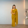 Elegant Golden Mustard Georgette Saree with Small Motifs