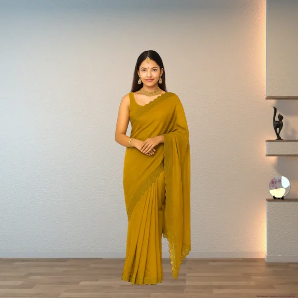 Elegant Golden Mustard Georgette Saree with Small Motifs