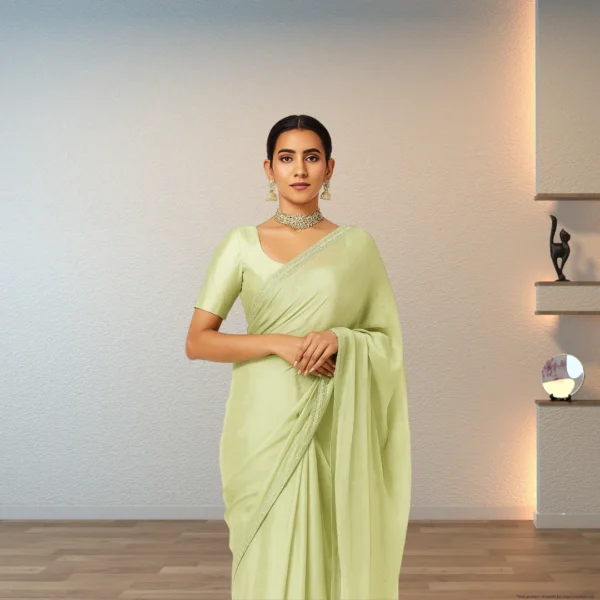 Elegant Soft Olive Georgette Saree with Small Motifs