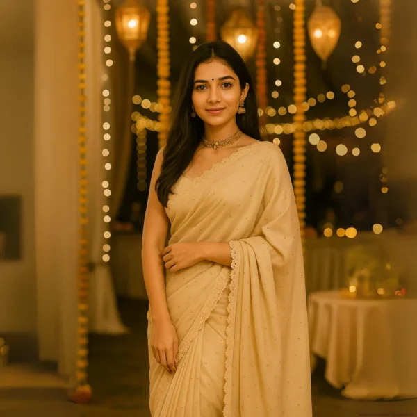 Elegant Latte Cream Georgette Saree with Small Motifs