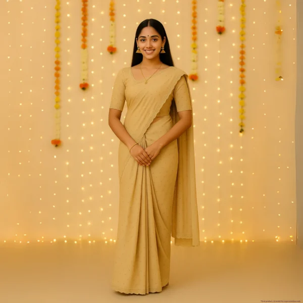 Elegant Latte Cream Georgette Saree with Small Motifs