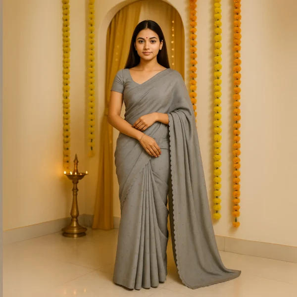 Elegant Dark Grey Georgette Saree with Small Motifs