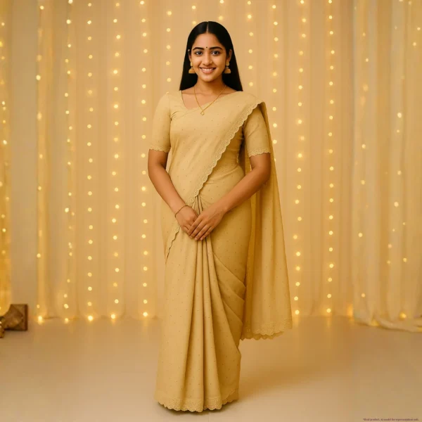 Elegant Latte Cream Georgette Saree with Small Motifs