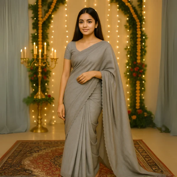 Elegant Dark Grey Georgette Saree with Small Motifs