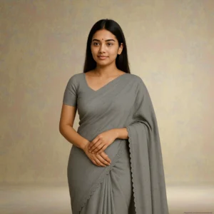 SS0BH0-1 Elegant Dark Grey Georgette Saree with Small Motifs