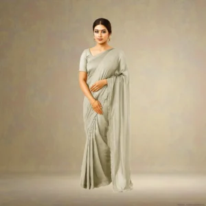 SS0BH0-5 Elegant Grey Georgette Saree with Small Motifs