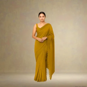 SS0BH0-6 Elegant Golden Mustard Georgette Saree with Small Motifs