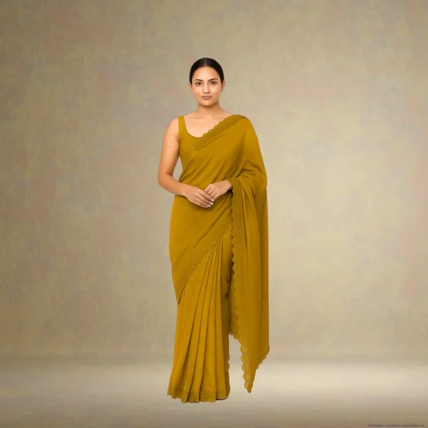 Elegant Golden Mustard Georgette Saree with Small Motifs