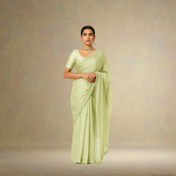 Elegant Soft Olive Georgette Saree with Small Motifs