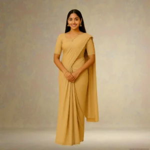 SS0BH0-8 Elegant Latte Cream Georgette Saree with Small Motifs
