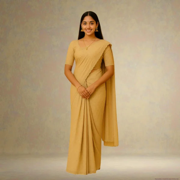 Elegant Latte Cream Georgette Saree with Small Motifs